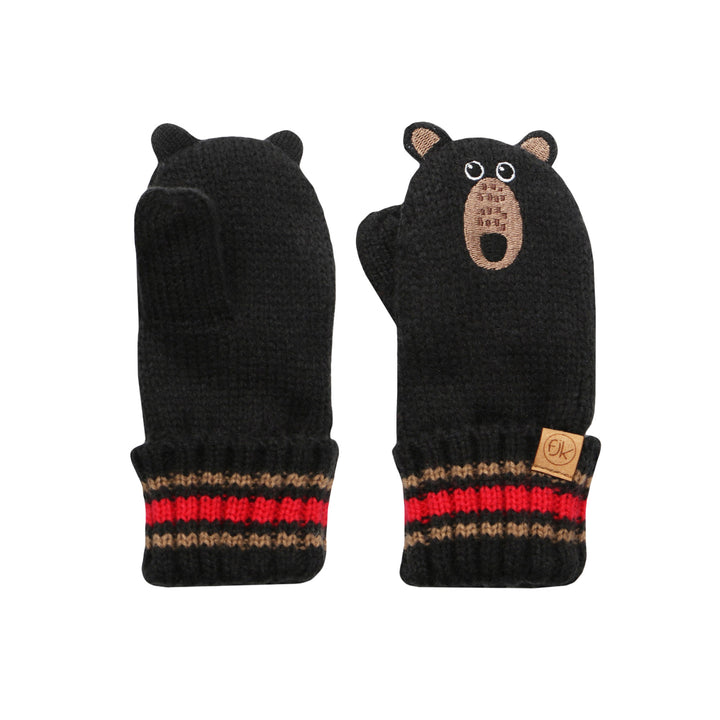 FlapJackKids -Baby Knitted Mittens - Black Bear - Small 0-2Y Baby Knitted Mittens - Black Bear 873874008980