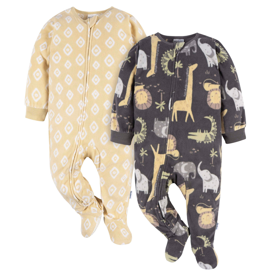 Gerber - EGSLP - 2pk Footed Blanket Sleepers - Safari - 6-9M 2 Pack Footed Blanket Fleece Sleepers - Safari 013618466830