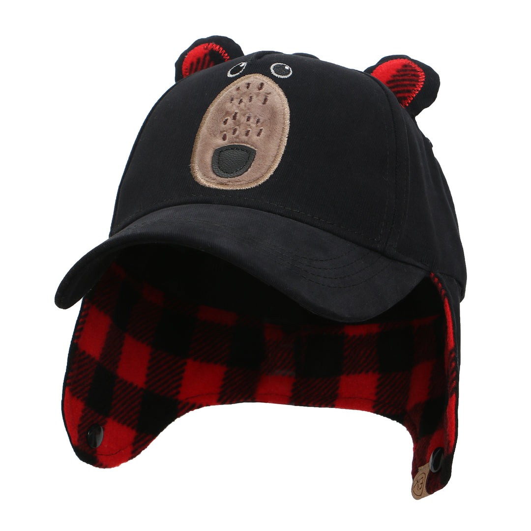 3D Caps with Earflaps - Black Bear