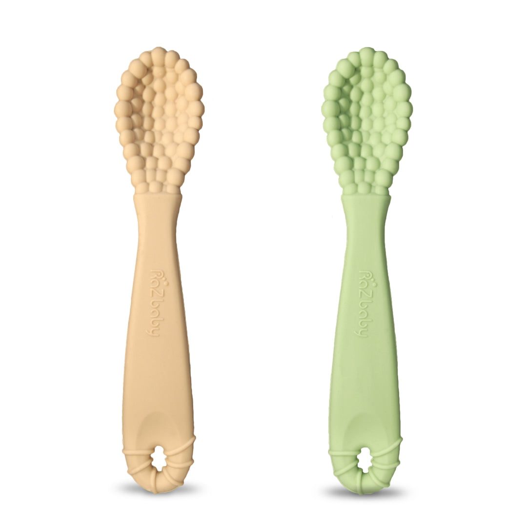 d - RaZbaby - RaZberry Spoon 2pack - Tan-Green RaZberry Silicone Training Spoon - 2 pack - Tan & Green 850028177419