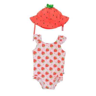 Ruffled Swimsuit + Sunhat 2pc Set