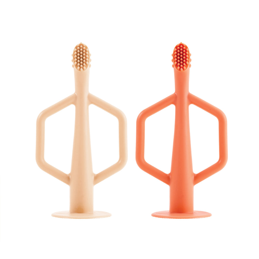 L - Tiny Twinkle - Silicone Toothbrush 2 Pack - Coral+Sand Silicone Training Toothbrush 2 Pack - Coral and Sand 810027532572