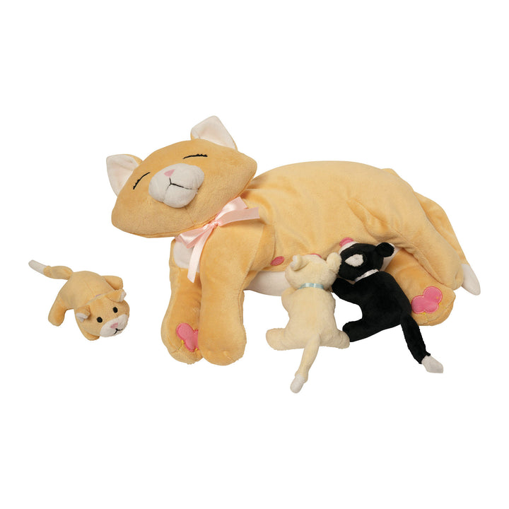 Nursing Nina Cat w Plush Kittens 10"