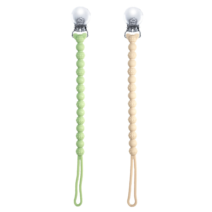 RaZzies Silicone Paci/Teether Holder - 2 pack - Tan & Green