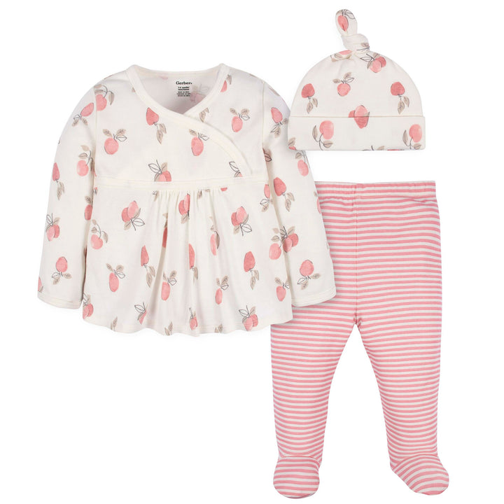 d - Gerber -OP2222 3pc Top, Pant & Cap - Appley Sweet - NB Gerber 3-Piece Baby Boy Appley Sweet Top, Footed Pant & Cap Set 013618358784