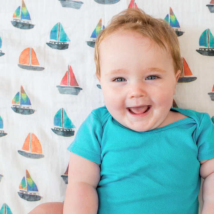 Cotton Muslin Swaddle Blanket - Sailboat