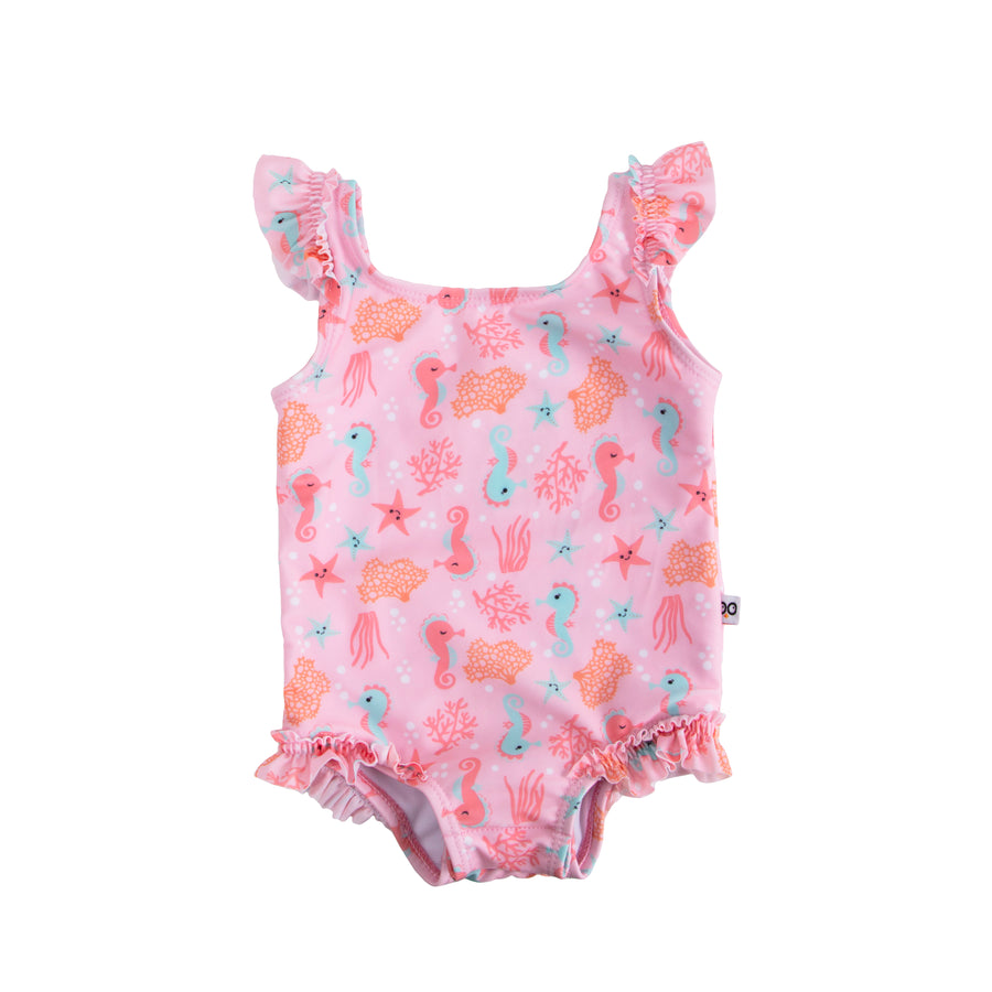 ZOOCCHINI - Baby Ruffled 1 Piece Swimsuit - Seahorse 6-12M Baby Ruffled 1 Piece Swimsuit - Seahorserse 810608033825