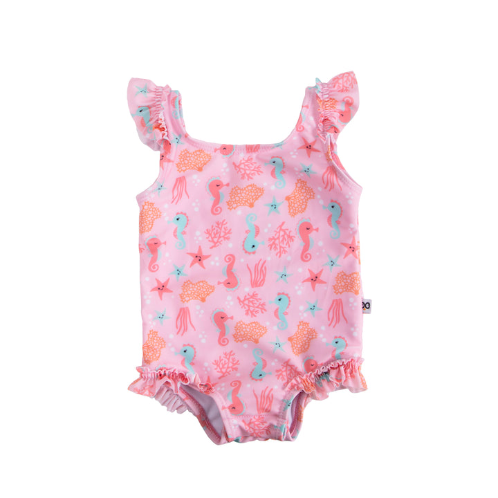 ZOOCCHINI - Baby Ruffled 1 Piece Swimsuit - Seahorse 6-12M Baby Ruffled 1 Piece Swimsuit Seahorse 810608033825