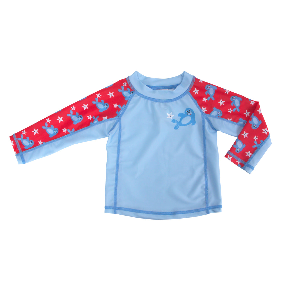 d - ZOOCCHINI - Baby Rashguard L/S Swim Top - Seal - 3-6M Long Sleeve Baby UPF50+ Rashguard Swim Top - Seal 810608033771