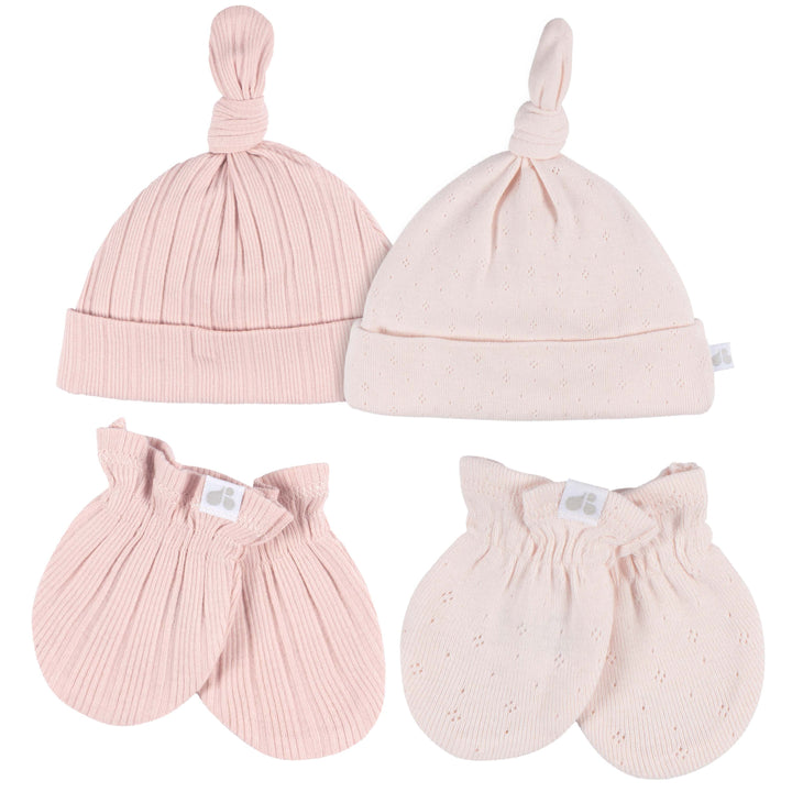 Just Born - OP2401 - 4pc Hat+Mitten Set - Pink - 0-6M Just Born by Gerber Baby Girl 4-Piece Hat and Mittens - PINK 032633138881