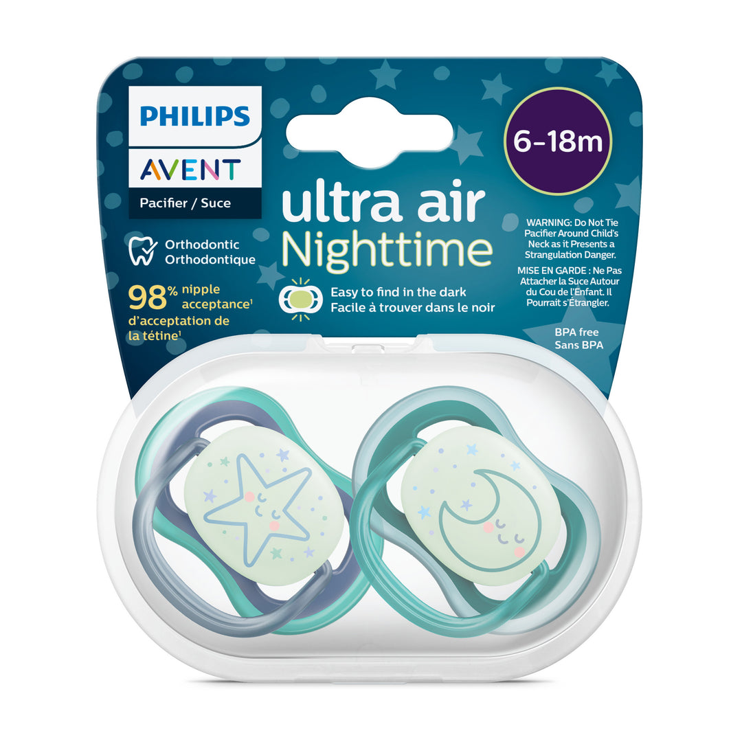 Ultra Air Pacifier Nighttime   6 18M   Sleeping Star+Moon   2 pack