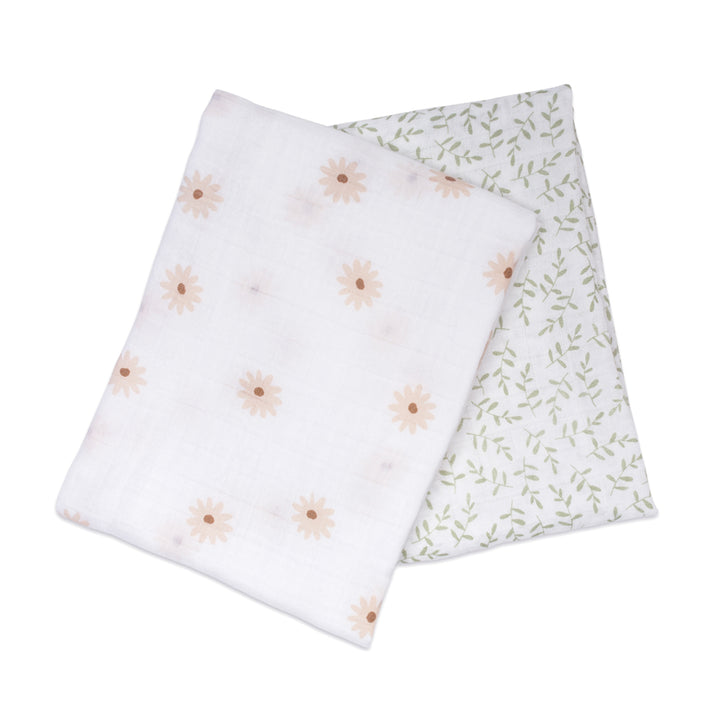 Lulujo - Boho - 2PK Cotton Swaddles Daisies-Greenery Cotton Muslin Swaddle Blankets - 2 pack - Boho - Daisy + Greenery 628233451576