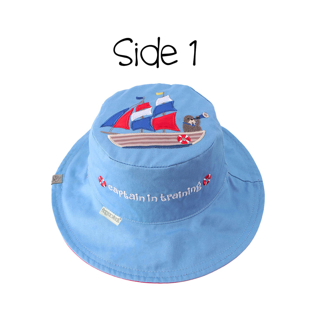 Reversible Kids UPF50+ Sun Hat - Tall Ship/Lighthouse