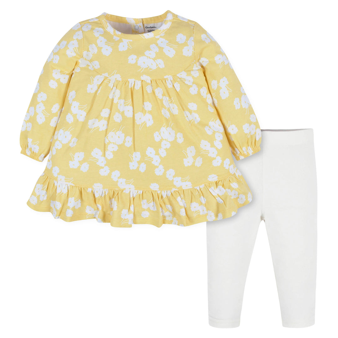 d - Gerber-OP22F-2pc Dress+Legging Flowers 5T 2-Piece Toddler Girls Golden Flowers Dress & Leggings Set 013618330292