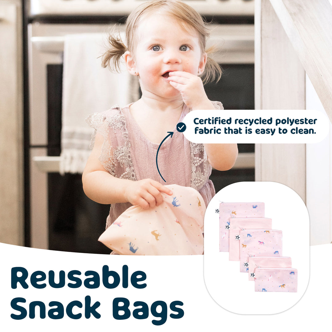 Reusable Snack Bags 5 Pack - Unicorn Confetti