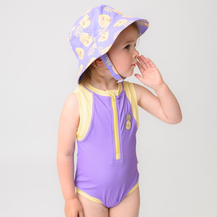 Girls Short Sleeve 1pc Solid Swimsuit