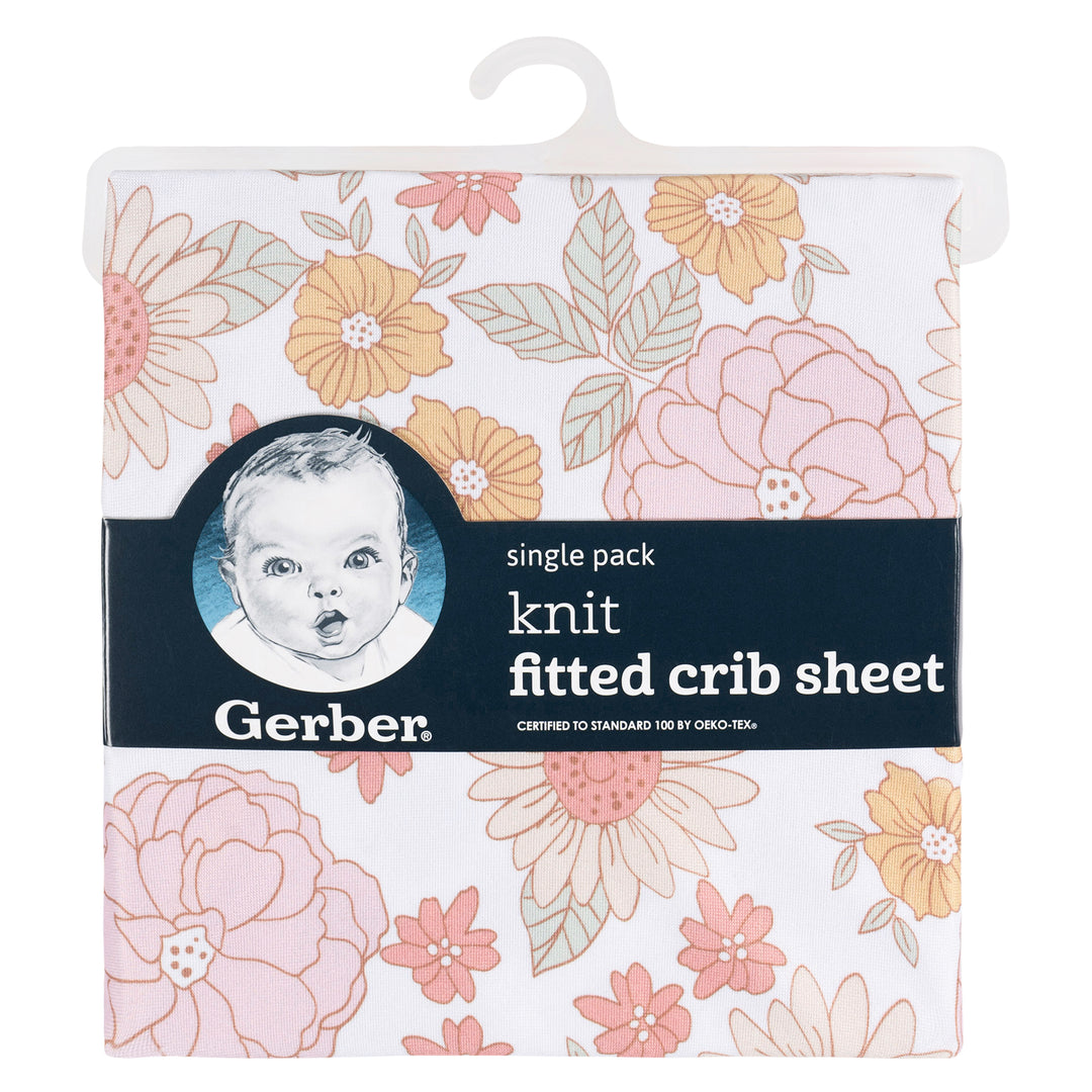 Knit Crib Sheet - Retro Floral - Floral