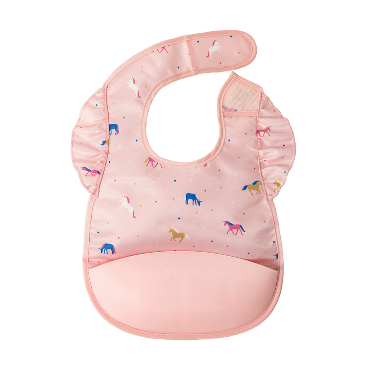 Tiny Twinkle - Silicone Pocket Bib Ruffle - Unicorn 6M+ Mess-proof Silicone Pocket Bib Ruffle - Unicorn Confetti 810027531636