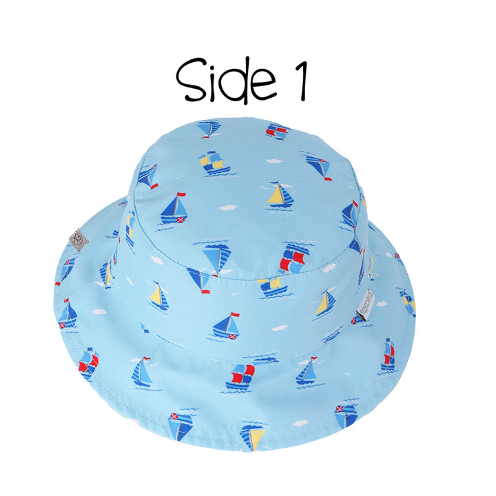 Reversible Kids UPF50+ Patterned Sun Hat - Sailboat/Submarine