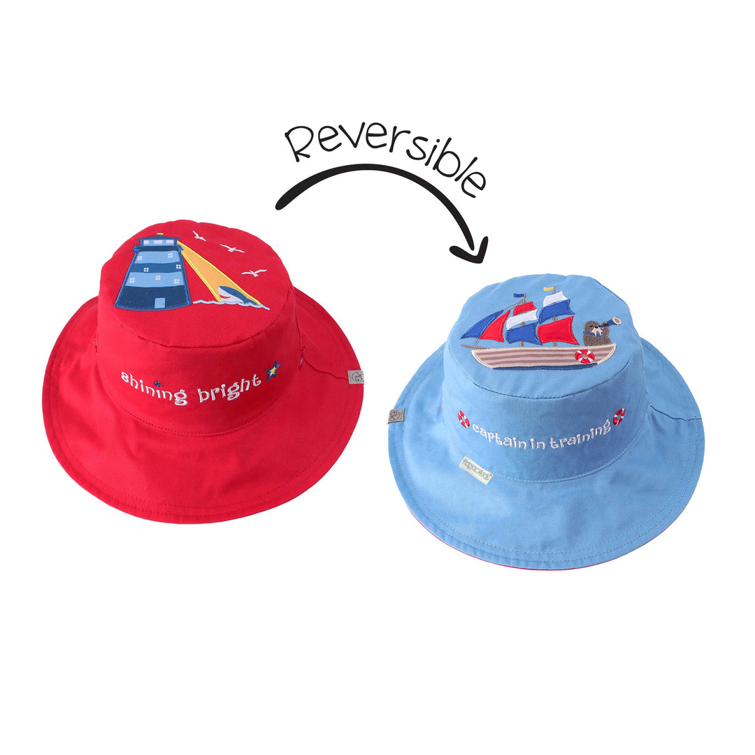 FlapJackKids - Kids Sun Hat - Tall Ship/Lighthouse-M (2-4Y) Reversible Kids UPF50+ Sun Hat - Tall Ship/Lighthouse 990006501369