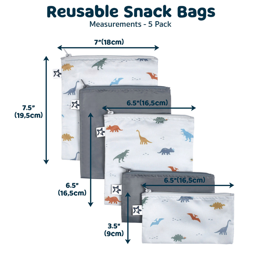 Reusable Snack Bags 5 Pack - Dinosaur