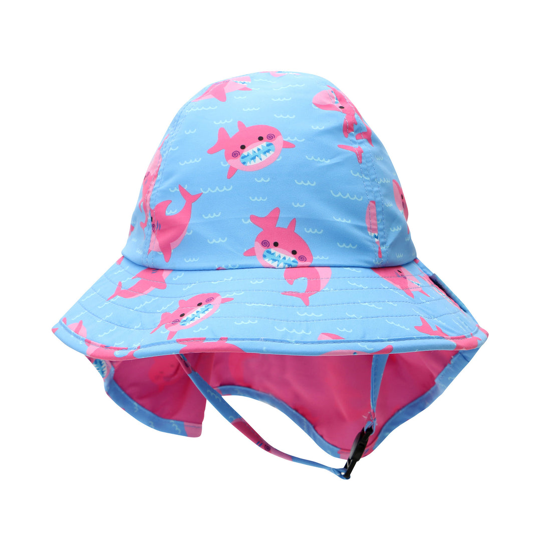 UPF50+ Baby-Toddler Cape Sun Hat - Pink Shark