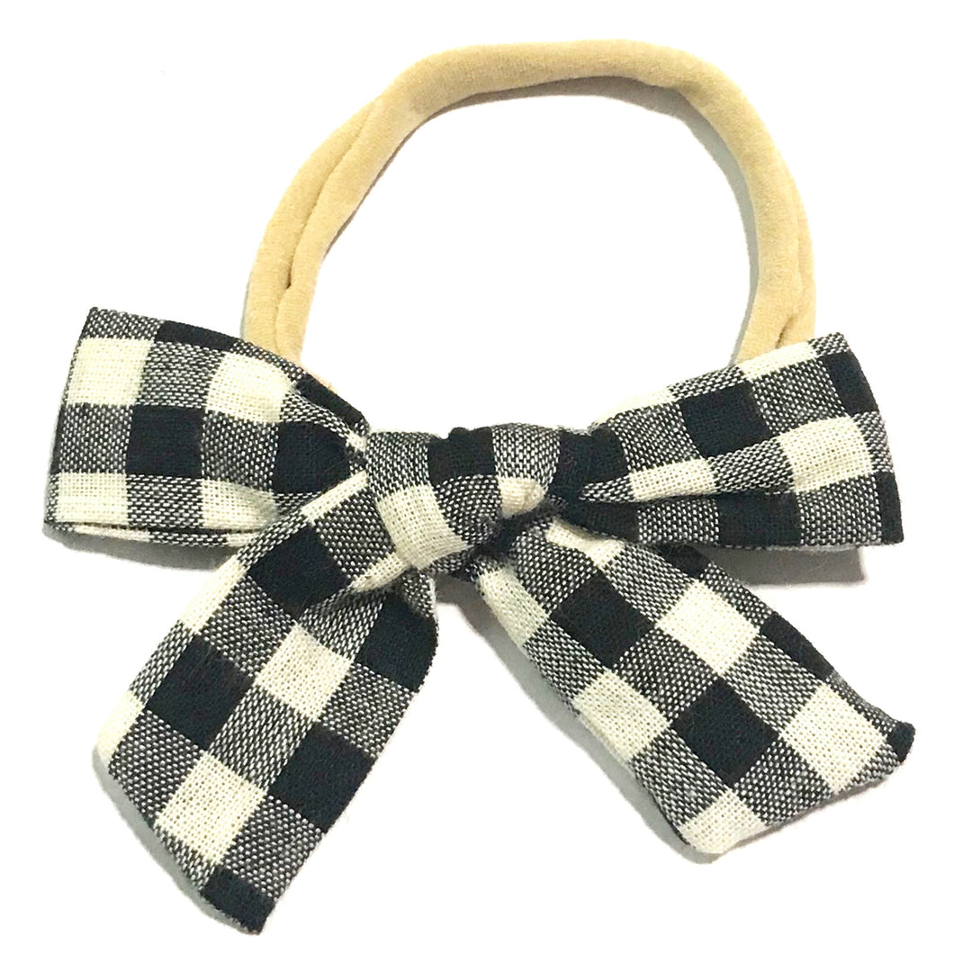 Headband - Hand Tied Bow - White Buffalo Plaid - 0M+