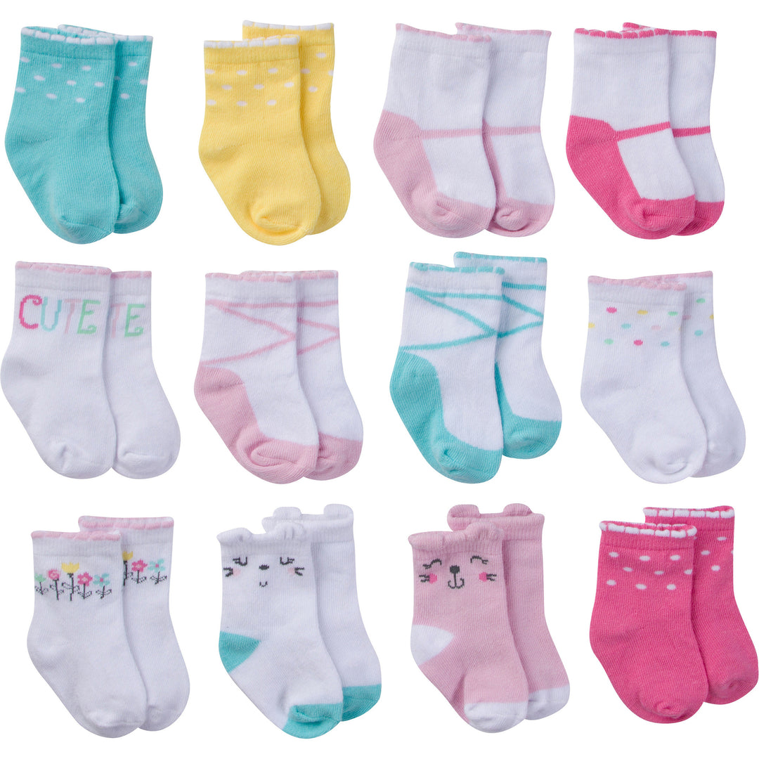 d - Gerber - 12 Pack Ankle Socks - Cat - 0-6M 12-Pack Baby Girls Cats Ankle Socks 047213239759