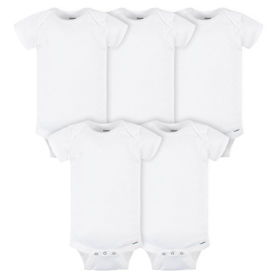 L - Gerber - 5 Pack Short Sleeve Onesies® BodysWhite - NB 5-Pack Baby Neutral White Onesies® Brand Bodysuits 047213646373