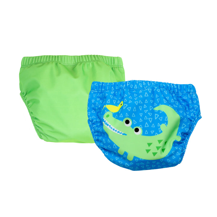 d -ZOOCCHINI-Knit Swim Diaper 2 Pc Set Aidan Alligator 2T-3T Baby-Toddler Knit Swim Diaper 2 Piece Set - Aidan the Alligator 810608032798