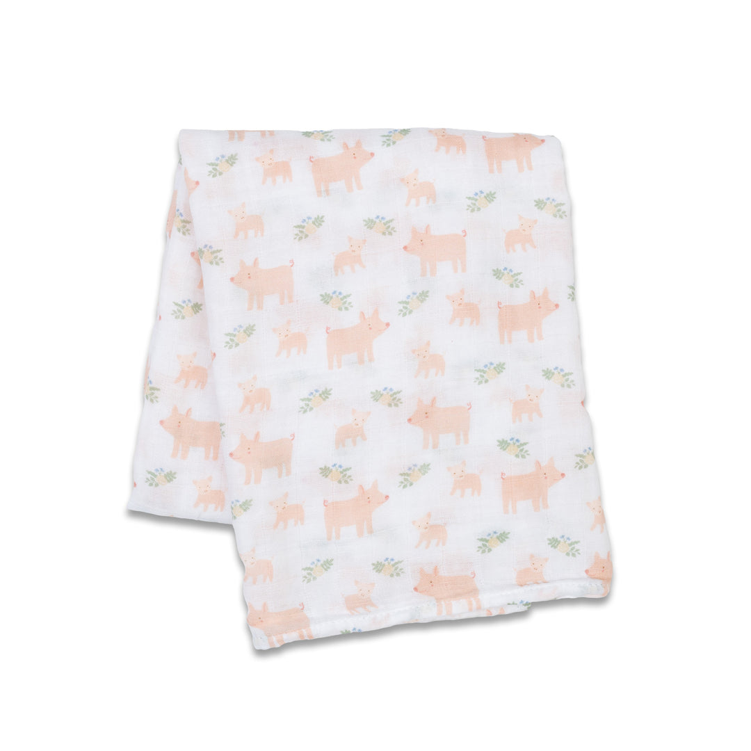 Lulujo - Swaddle Blanket Muslin Cotton - Piggies Swaddle Blanket Muslin Cotton LG- Piggies 628233454911