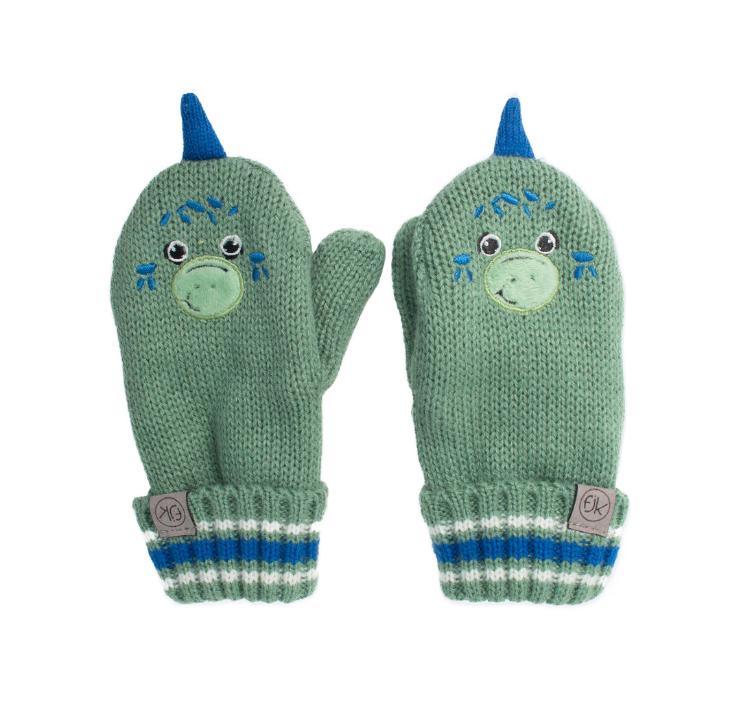 FlapJackKids - Baby Knitted Mittens - Dino Green -Small 0-2Y Baby Knitted Mittens - Dino Green 990006502373