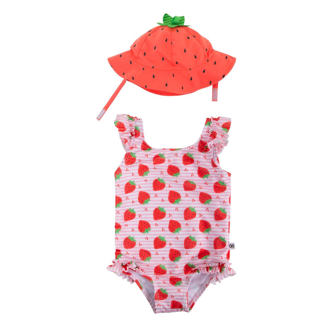 Ruffled Swimsuit + Sunhat 2pc Set