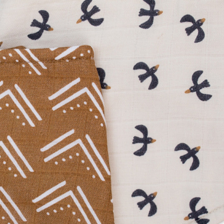 Bandana Bibs - 2 pack - Boho - Mudcloth + Black Birds