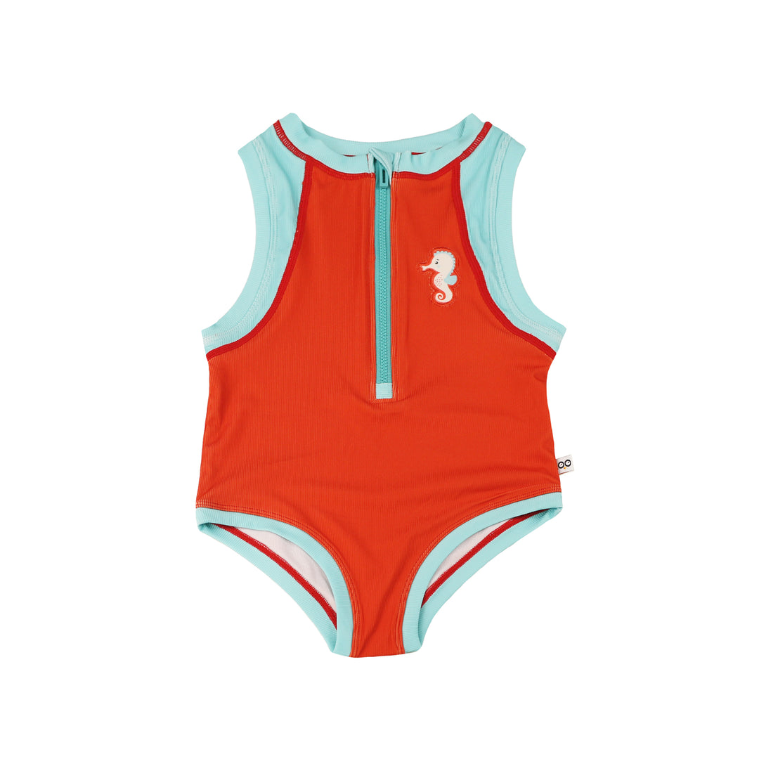 Girls Short Sleeve 1pc Solid Swimsuit