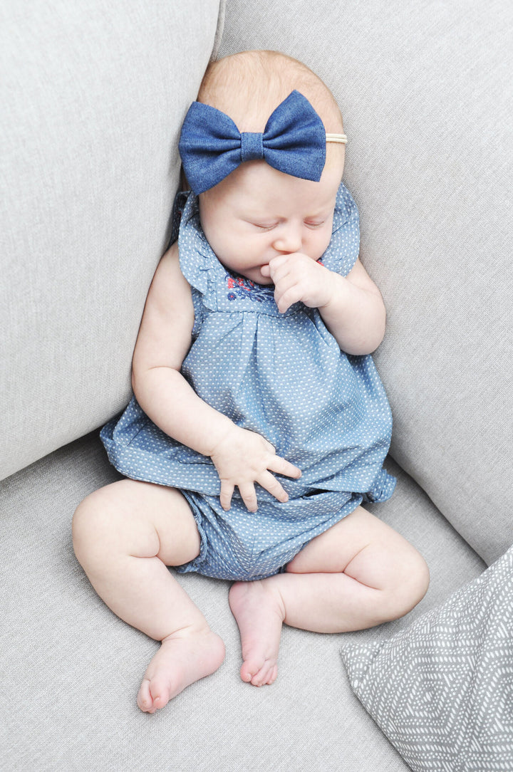 Headband - Big Blue Denim Bow - 3M+