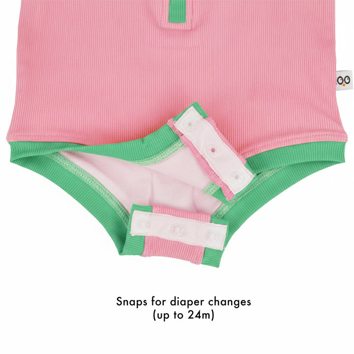 Girls Short Sleeve 1pc Solid Swimsuit