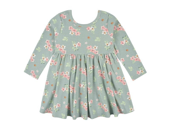 2-Pack Baby Girls Green Floral Long Sleeve Dresses