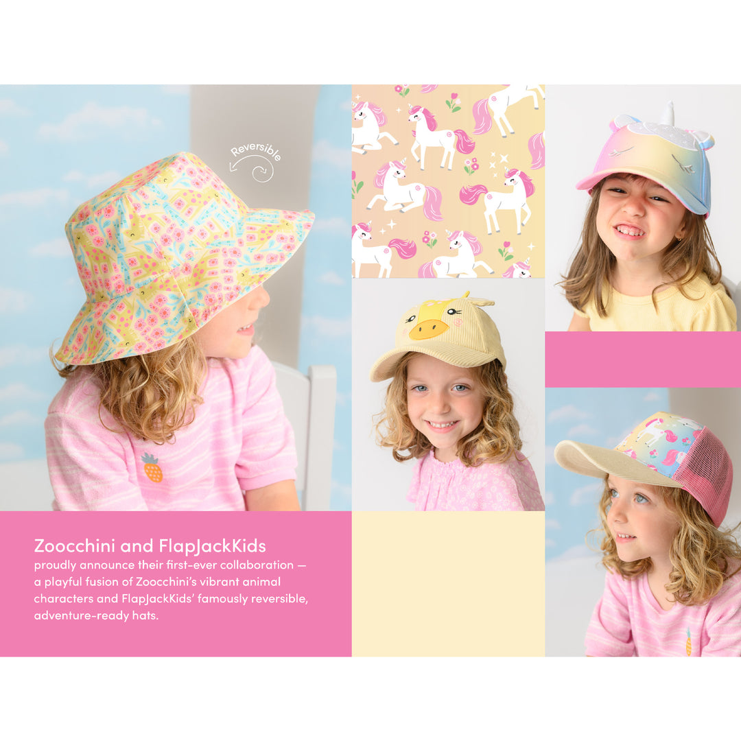 Kids Reversible Patterned Sun Hat - Unicorn / Giraffe