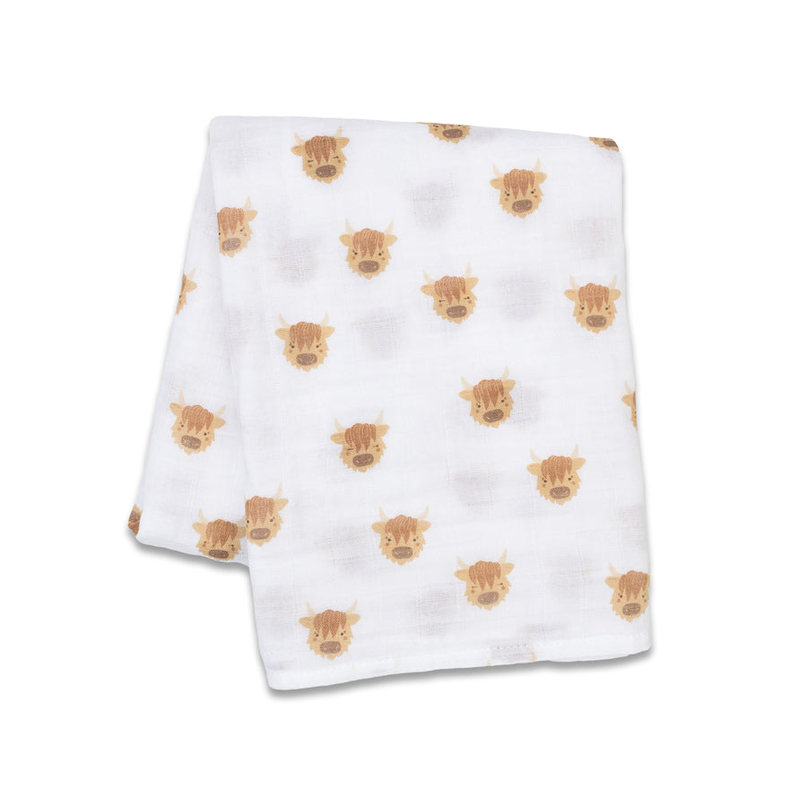 Lulujo - Swaddle Blanket Muslin Cotton - Highland Cows Swaddle Blanket Muslin Cotton LG- Highland Cows 628233454904