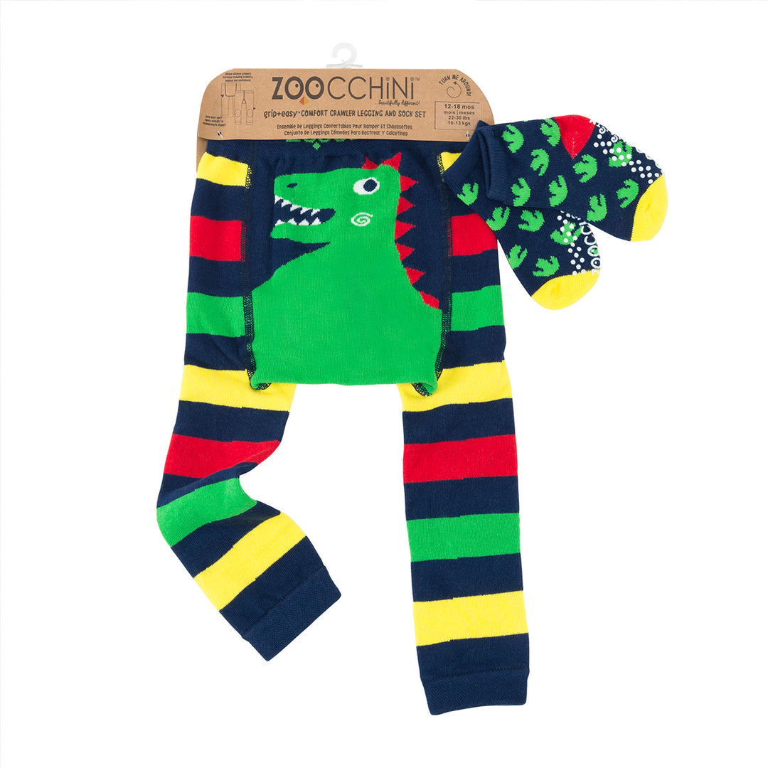 ZOOCCHINI - Crawler Legging-Sock Set Devin Dinosaur 6-12M grip+easy™ Comfort Crawler Legging & Sock Set - Devin Dinosaur 810608030244