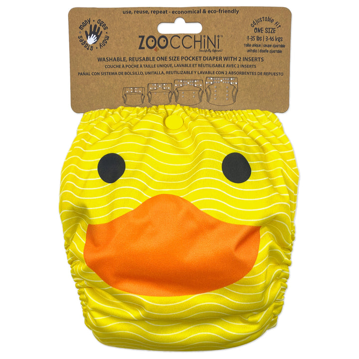 d - ZOOCCHINI - Reusable Pocket Diaper Duck 2pk  7-35lb One Size Reusable Pocket Diaper with 2pk Insert - Duck 810608031876