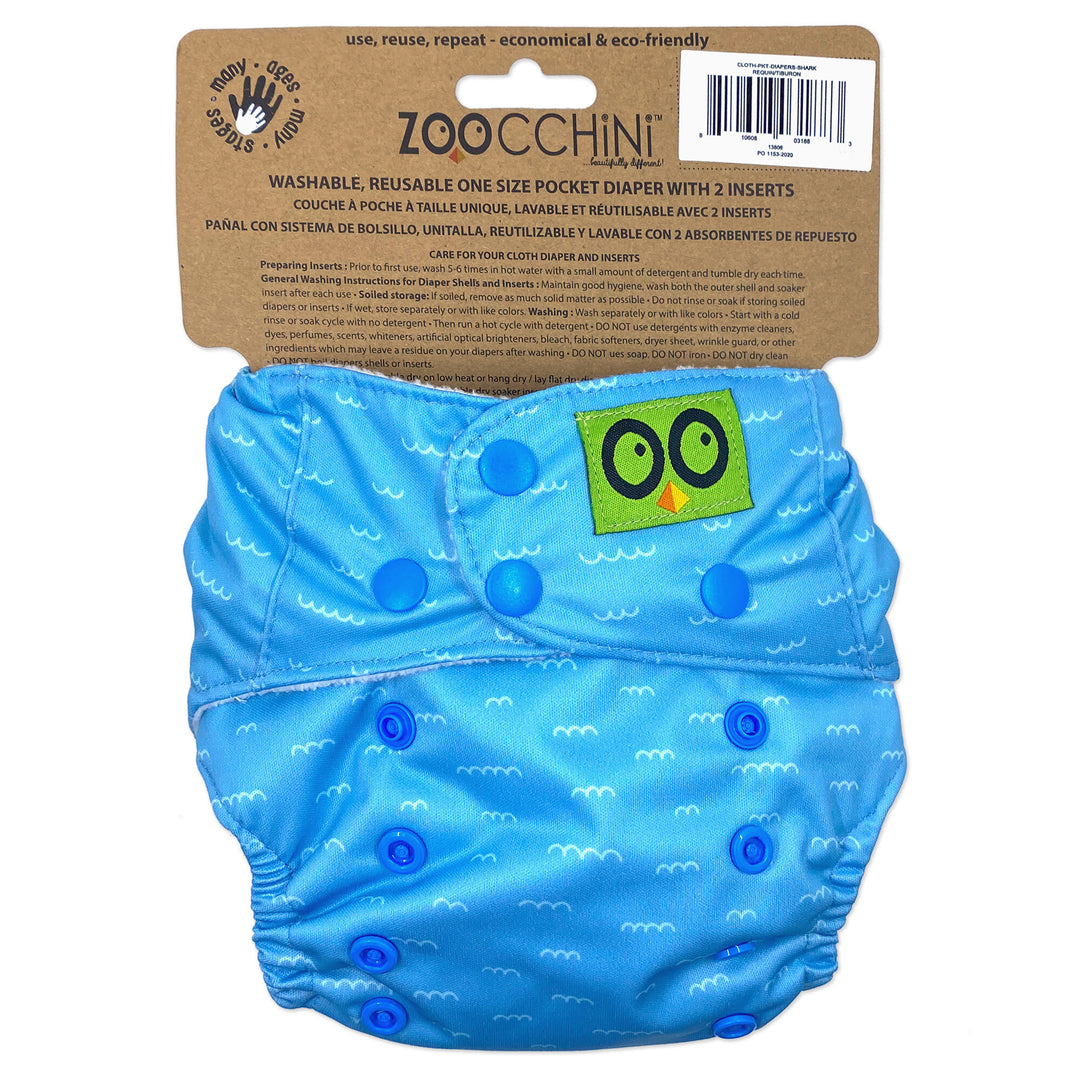 One Size Reusable Pocket Diaper with 2pk Insert - Shark