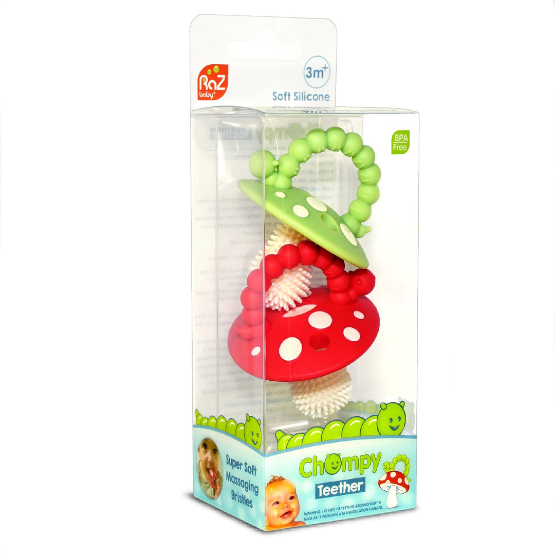 Chompy Mushroom Silicone Teether 2pk - Red+Pink