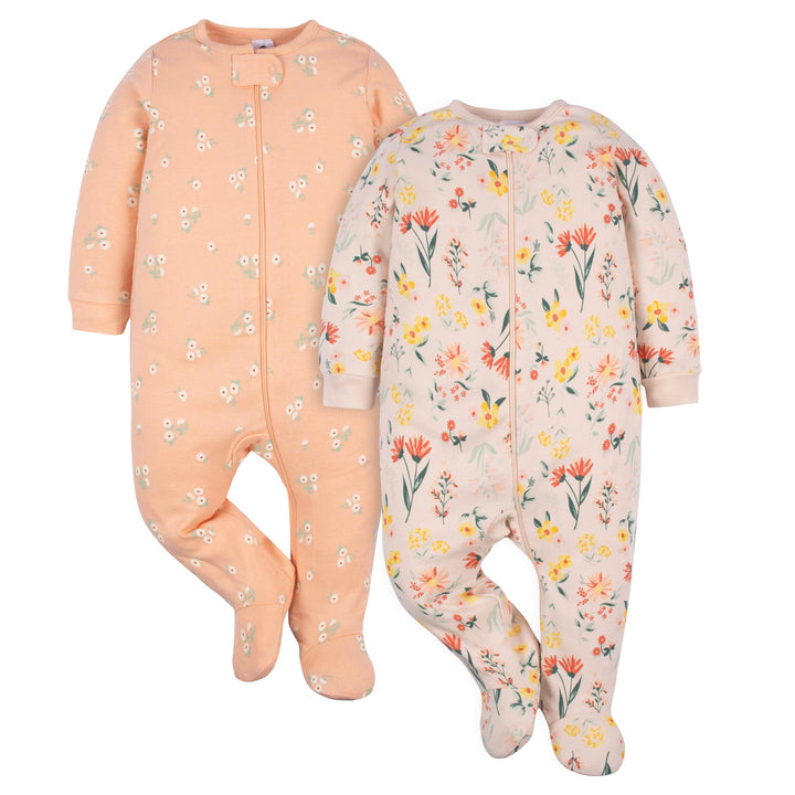 d - Gerber - OP2222 - 2pk Sleep N Play - Wildflower - 3-6M Gerber 2-Pack Baby Girl Sleep 'N Play in Orange 013618355370