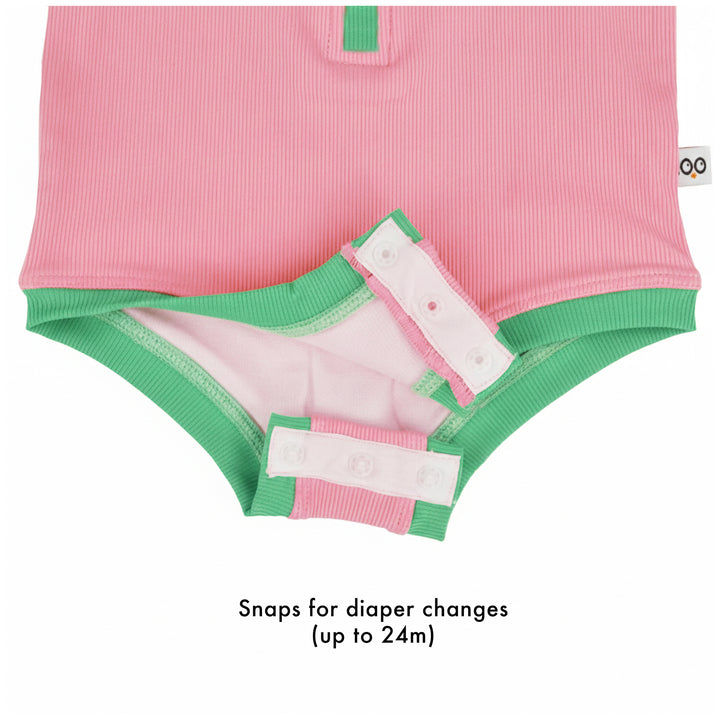 Girls Short Sleeve 1pc Solid Swimsuit