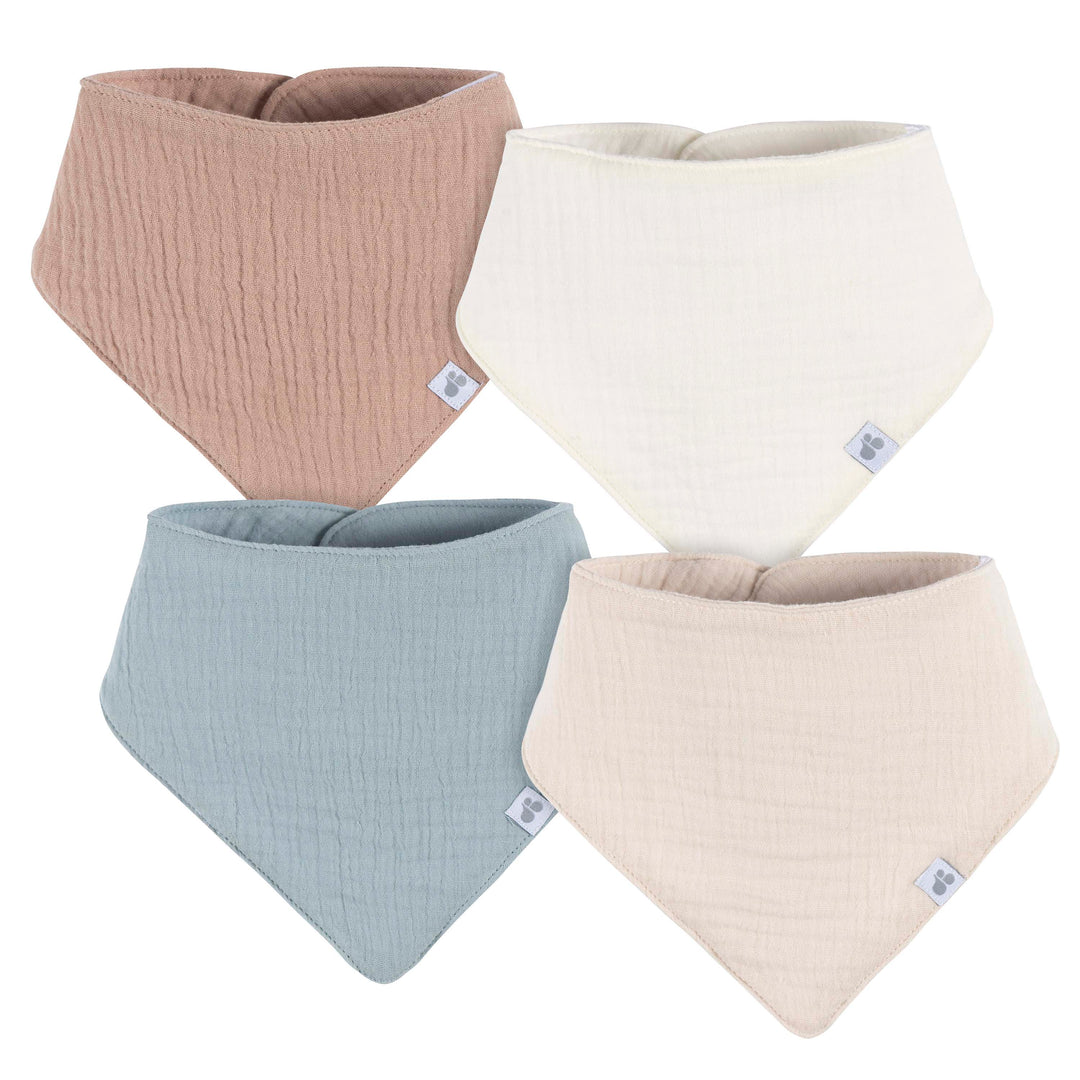 4-Pack Muslin Bandana Bibs - Tan