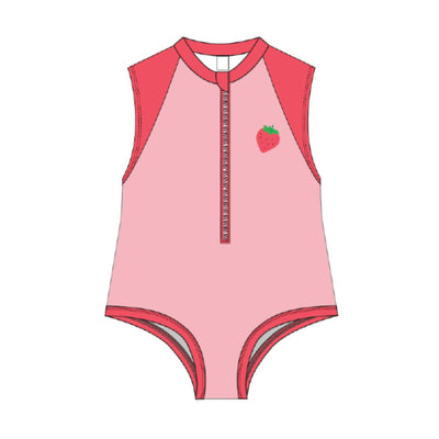 Short Sleeve 1Pc Solid Swimsuit - Strawberry