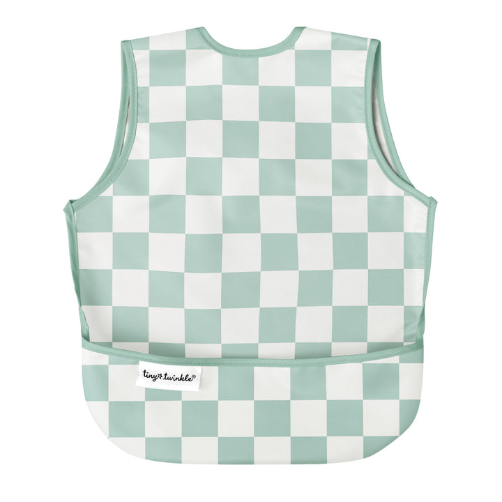 Tiny Twinkle - Apron Bib - Sage Checkers - 6-24M Mess-proof Apron Bib - Sage Checkers 810027536303