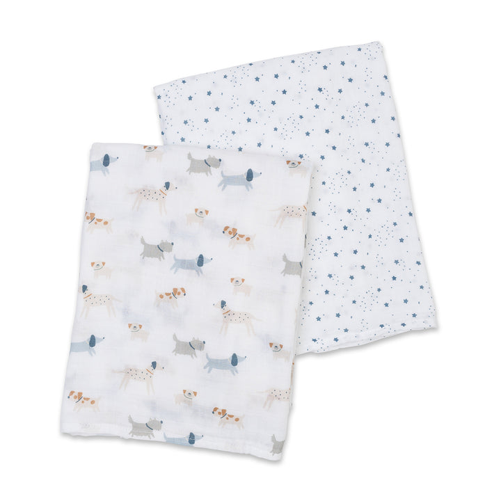 Lulujo - 2PK Cotton Muslin Swaddles - Puppy+Stars 2 pack Cotton Swaddles - Puppy Dog + Stars 628233451712